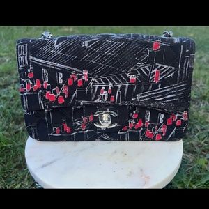 CHANEL Fabric Printed Paris Rooftops Quilted Mini Rectangular Flap